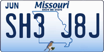 MO license plate SH3J8J