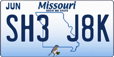 MO license plate SH3J8K