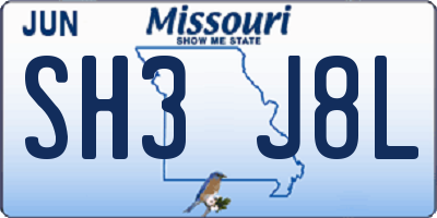 MO license plate SH3J8L