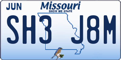 MO license plate SH3J8M