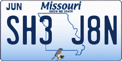 MO license plate SH3J8N