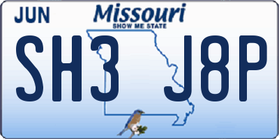 MO license plate SH3J8P