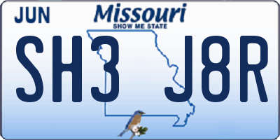 MO license plate SH3J8R