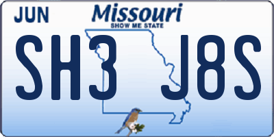 MO license plate SH3J8S