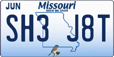 MO license plate SH3J8T