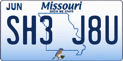 MO license plate SH3J8U
