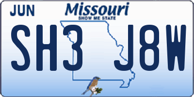 MO license plate SH3J8W