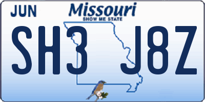 MO license plate SH3J8Z