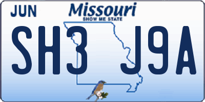 MO license plate SH3J9A
