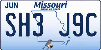MO license plate SH3J9C