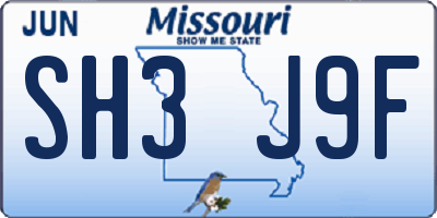 MO license plate SH3J9F