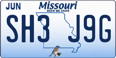 MO license plate SH3J9G
