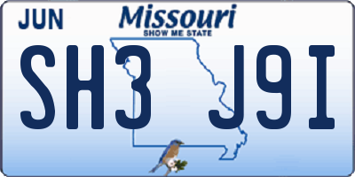 MO license plate SH3J9I