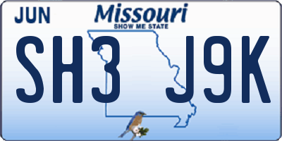 MO license plate SH3J9K