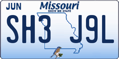 MO license plate SH3J9L