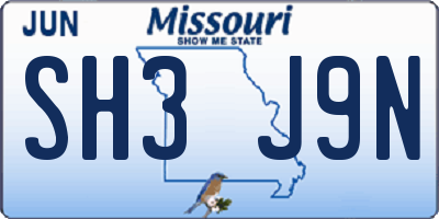 MO license plate SH3J9N