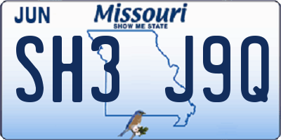 MO license plate SH3J9Q