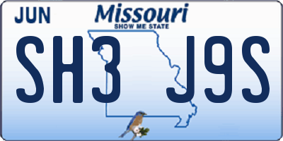 MO license plate SH3J9S
