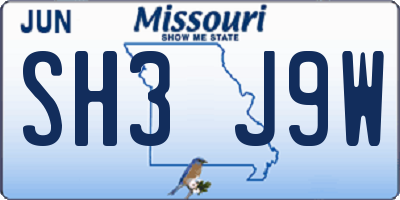 MO license plate SH3J9W