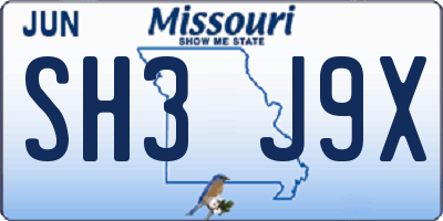 MO license plate SH3J9X