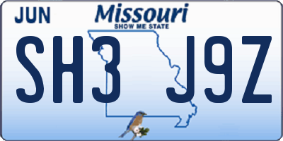 MO license plate SH3J9Z