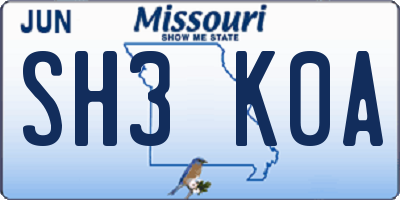 MO license plate SH3K0A