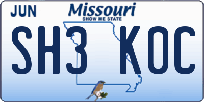 MO license plate SH3K0C