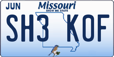 MO license plate SH3K0F