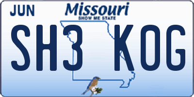 MO license plate SH3K0G