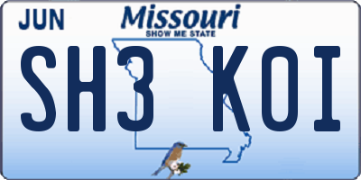 MO license plate SH3K0I