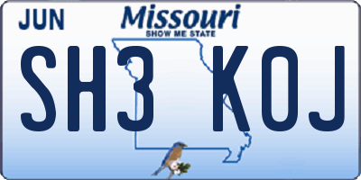 MO license plate SH3K0J