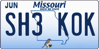 MO license plate SH3K0K