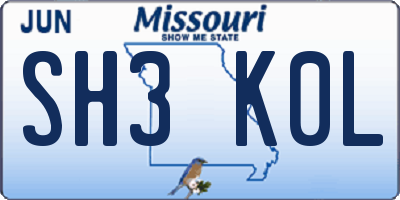 MO license plate SH3K0L