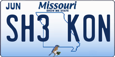 MO license plate SH3K0N