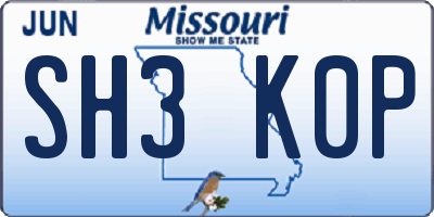 MO license plate SH3K0P