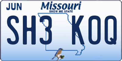 MO license plate SH3K0Q