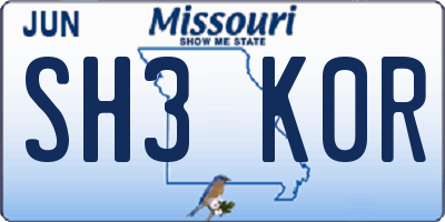 MO license plate SH3K0R