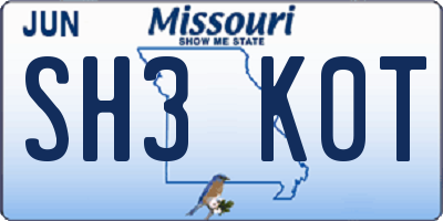 MO license plate SH3K0T
