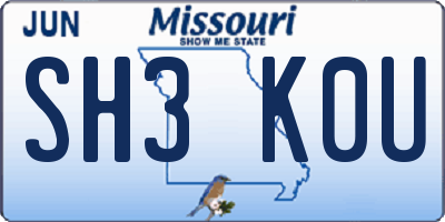 MO license plate SH3K0U