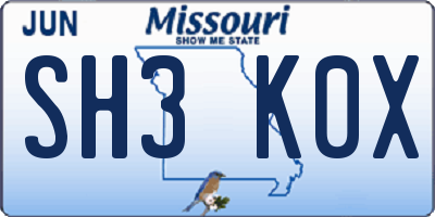 MO license plate SH3K0X