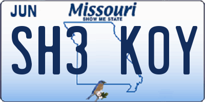 MO license plate SH3K0Y