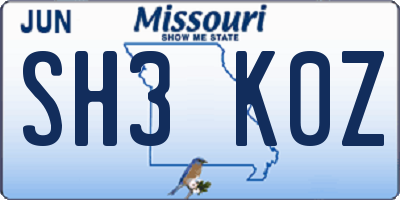 MO license plate SH3K0Z