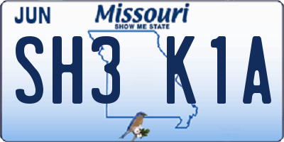 MO license plate SH3K1A