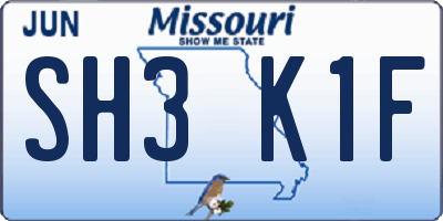 MO license plate SH3K1F