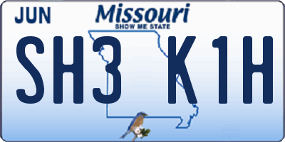MO license plate SH3K1H