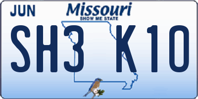 MO license plate SH3K1O