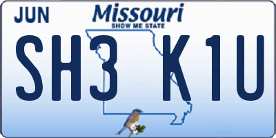 MO license plate SH3K1U