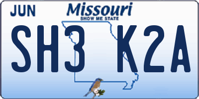 MO license plate SH3K2A