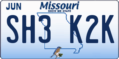 MO license plate SH3K2K