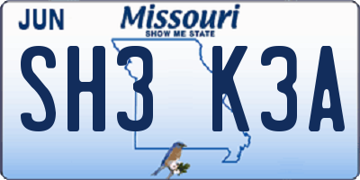 MO license plate SH3K3A